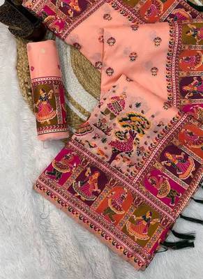 pink silk blend saree with kashmiri woven work 1