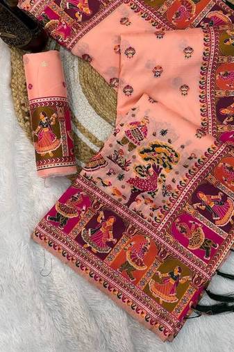 pink silk blend saree with kashmiri woven work