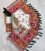 white silk blend saree with kashmiri woven work