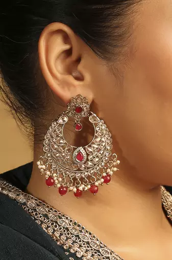 red kundan stone antique gold chandelier earrings for women