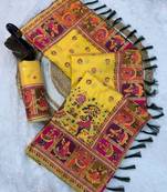 yellow silk blend saree with kashmiri woven work