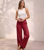 Red casual linen blend straight fit pants