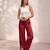 Red casual linen blend straight fit pants