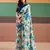 sky blue satin silk saree with floral print
