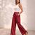 Red casual linen blend straight fit pants