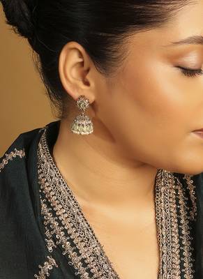 sky blue alloy jhumki with antique gold kundan stones 5