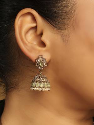 sky blue alloy jhumki with antique gold kundan stones 6