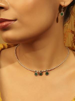 gold plated green crystal pearl matinee necklace set 6