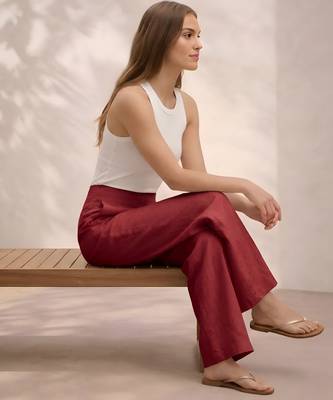 Red casual linen blend straight fit pants 4