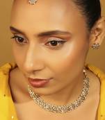 brown alloy choker set with kundan stone work