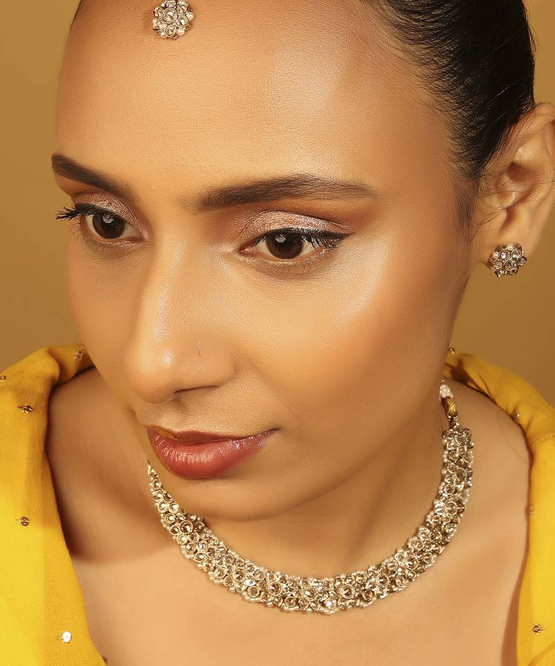 Flower design antique gold plated brown uncut kundan stone choker jewellery sets for women