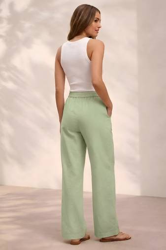 T-green casual linen blend straight fit pants