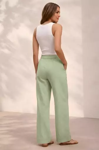T-green casual linen blend straight fit pants