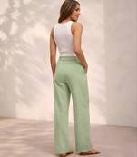 T-green casual linen blend straight fit pants