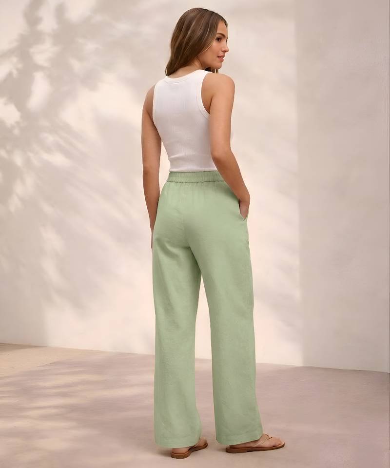 T-green casual linen blend straight fit pants