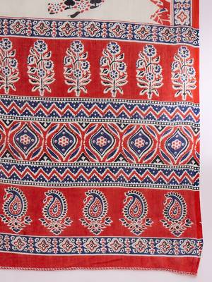 Brown floral block print cotton straight kurta pant dupatta set 4