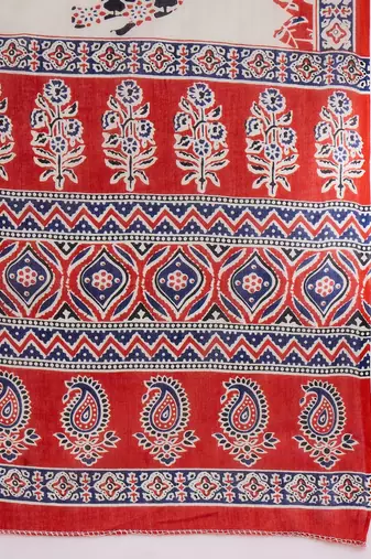 Brown floral block print cotton straight kurta pant dupatta set