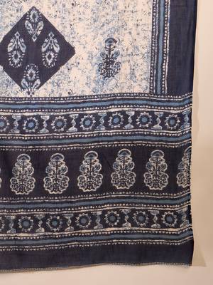 Blue floral block print cotton straight kurta pant dupatta set 4