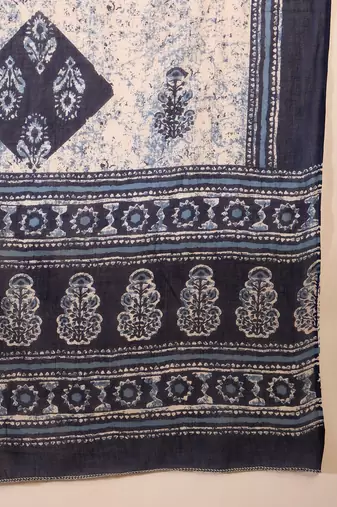 Blue floral block print cotton straight kurta pant dupatta set