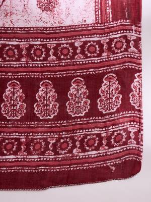 Red ethnic block print cotton straight kurta pant dupatta set 4