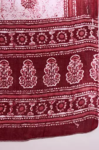 Red ethnic block print cotton straight kurta pant dupatta set