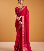 red organza saree with zari work