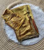 mustard satin silk saree with jarkhan diamond work