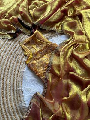 mustard satin silk saree with jarkhan diamond work 3