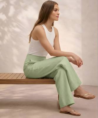T-green casual linen blend straight fit pants 2