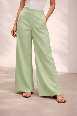T-green casual linen blend straight fit pants 3