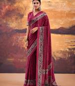 wine crepe saree with printed work