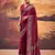 wine crepe saree with printed work