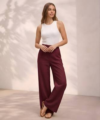 Wine casual linen blend straight fit pants 1