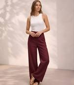 Wine casual linen blend straight fit pants