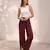 Wine casual linen blend straight fit pants