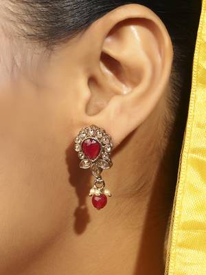 maroon alloy dangle earrings with ruby kundan oval leaf 6