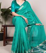 emerald cotton silk saree with woven zari design
