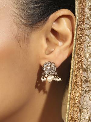 floral pearl drop antique gold earrings for women 4