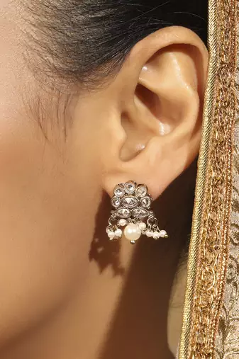 floral pearl drop antique gold earrings for women