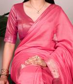 pink cotton silk saree with woven zari design