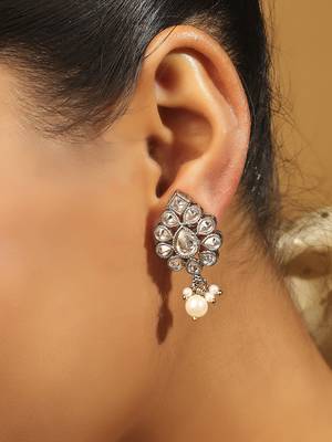 brown alloy jhumki earrings with uncut kundan work 3