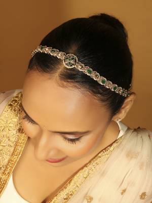 flower design pearl green kundan gold plated mathapatti 5