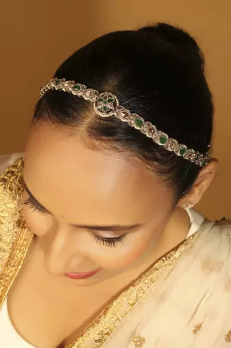 flower design pearl green kundan gold plated mathapatti
