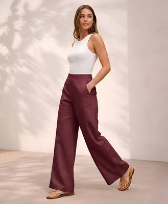 Wine casual linen blend straight fit pants 2