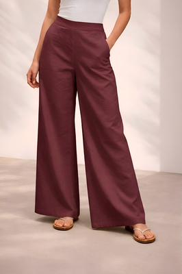 Wine casual linen blend straight fit pants 3