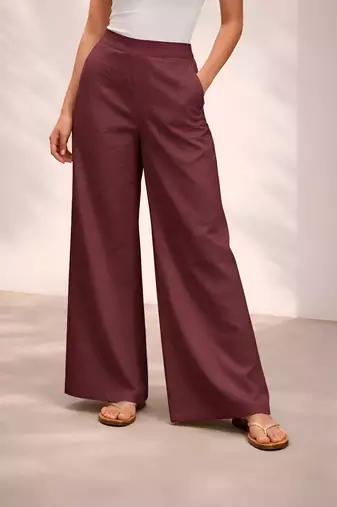 Wine casual linen blend straight fit pants