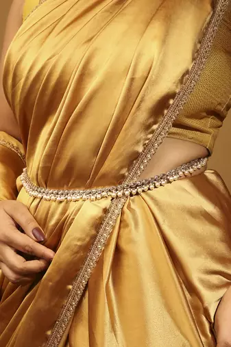 gold plated oval design pearl drop kamarband for women