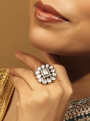 floral white stone antique gold adjustable statement ring 5