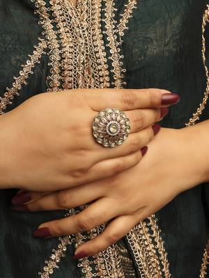 adjustable gold plated floral pattern finger ring for women 6