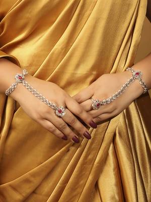 women's gold plated red kundan pearl hathphool set of 2 4